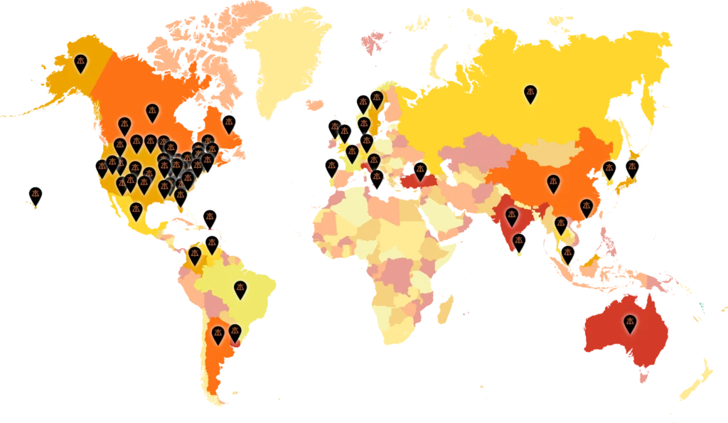 Map of countries with Deltech Furnaces in use